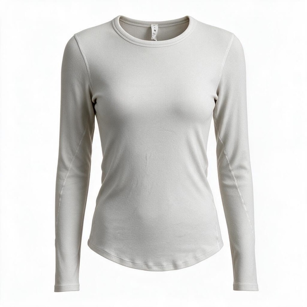 Lululemon Hold Tight Long Sleeve Shirt Womens 8 White Opal Ribbed Modal Top 1995